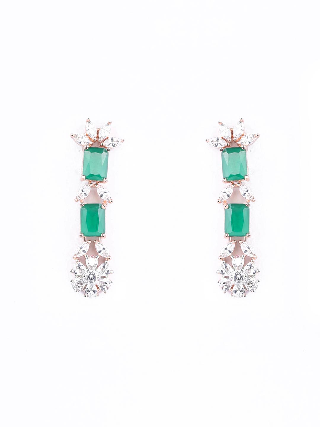 Priyaasi Women Green American Diamond Rose Gold Plated Jewellery Set - Grab2buy