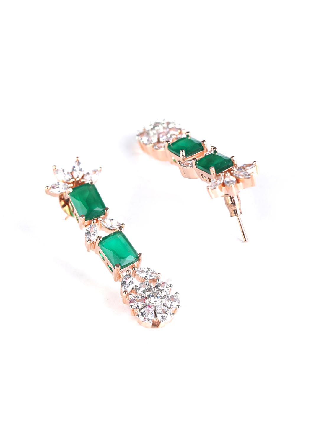 Priyaasi Women Green American Diamond Rose Gold Plated Jewellery Set - Grab2buy