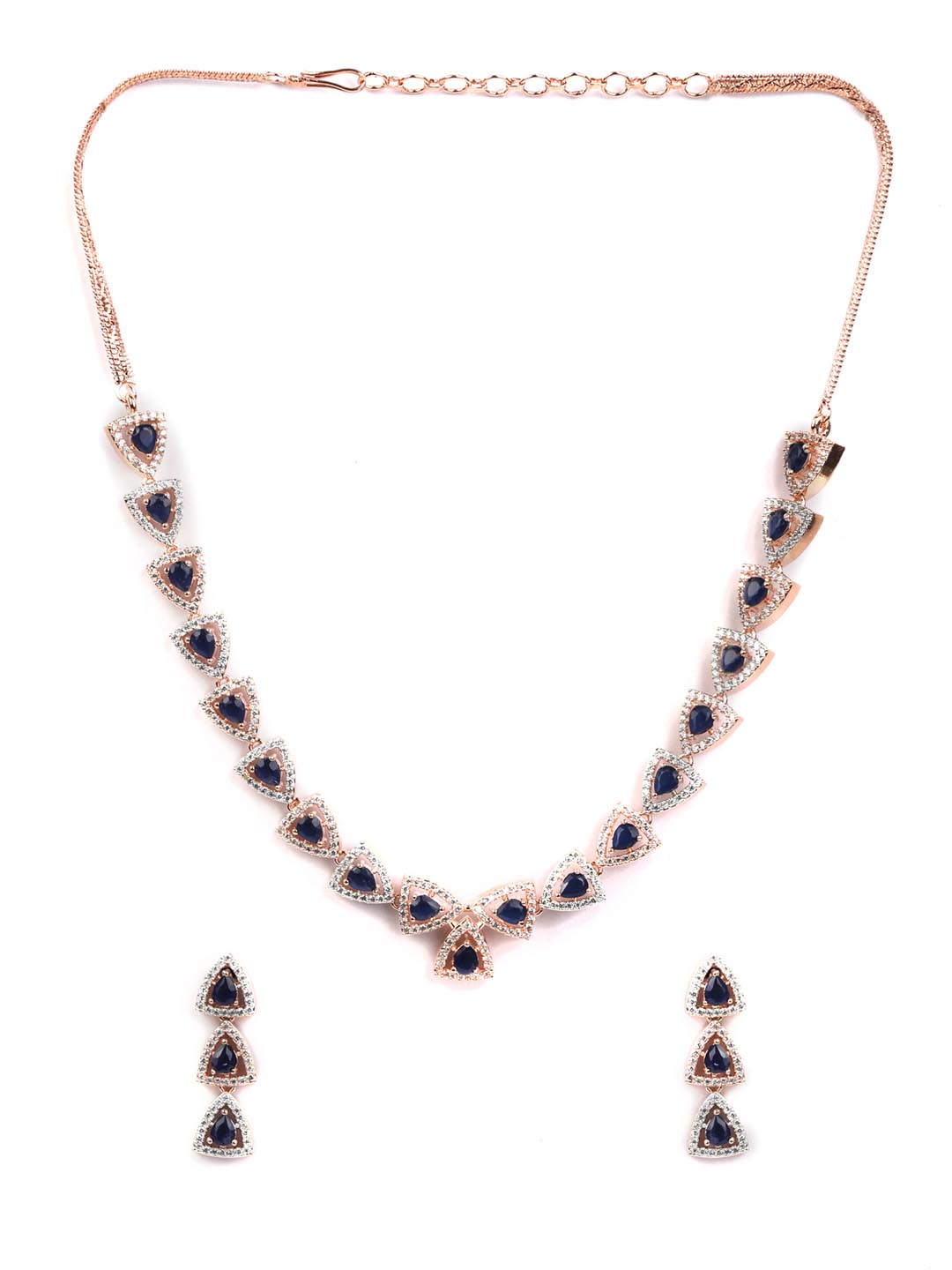 Priyaasi Women Blue American Diamond Rose Gold-Plated Jewellery Set - Grab2buy