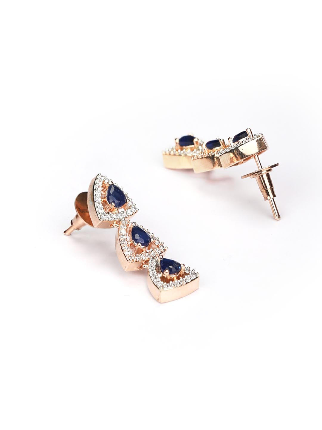 Priyaasi Women Blue American Diamond Rose Gold-Plated Jewellery Set - Grab2buy