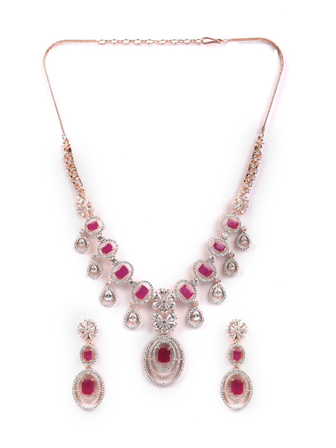 Priyaasi Women Ruby Roll - Pink American Diamond Rose Gold-Plated Jewellery Set - Grab2buy