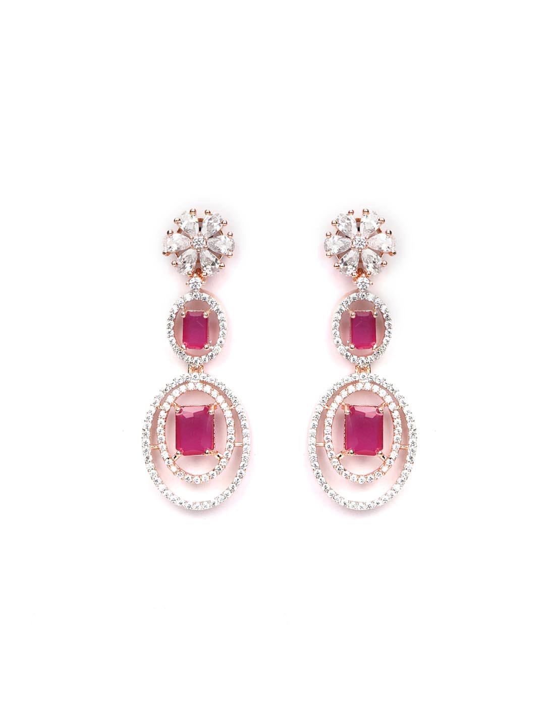 Priyaasi Women Ruby Roll - Pink American Diamond Rose Gold-Plated Jewellery Set - Grab2buy