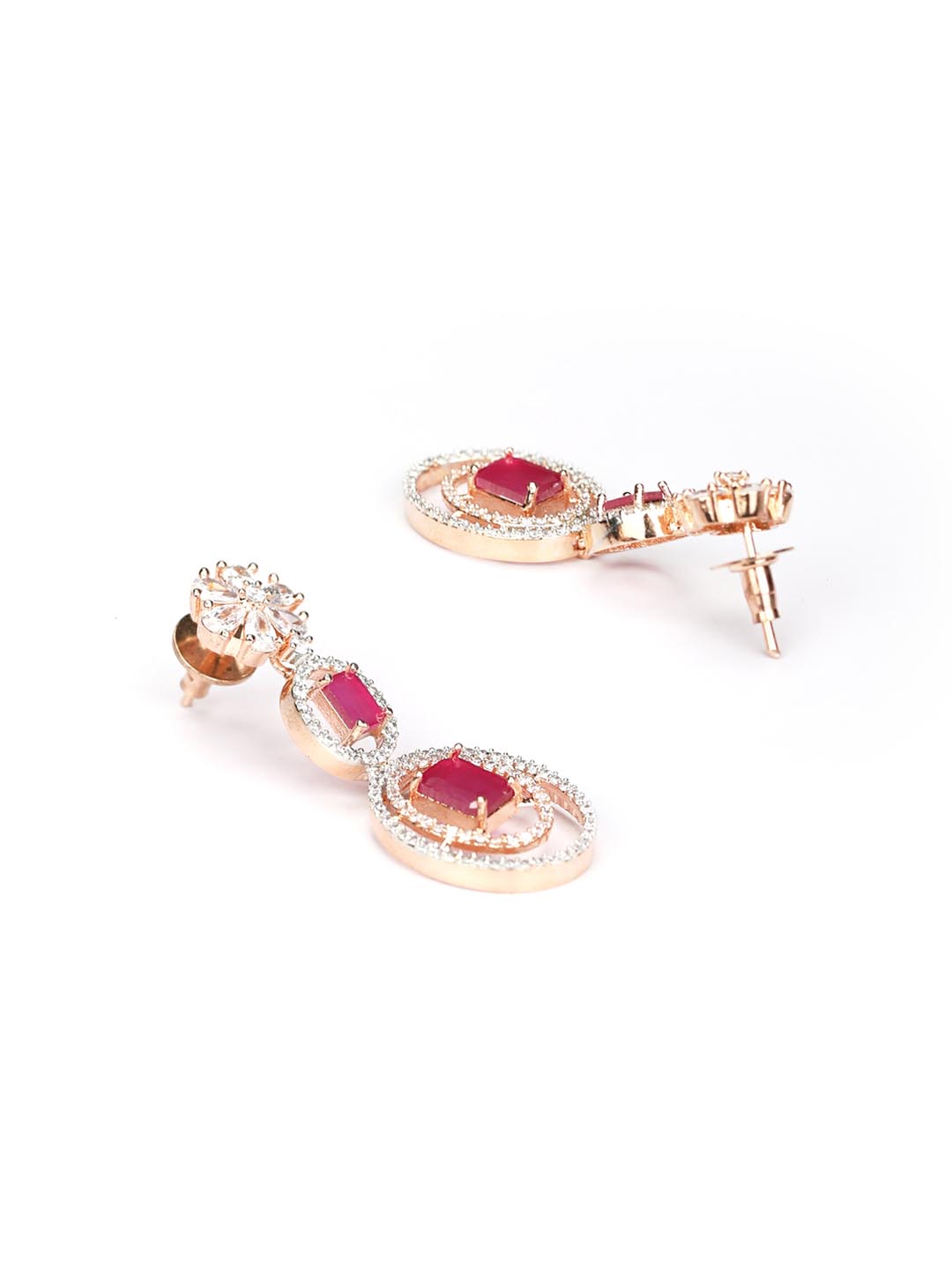 Priyaasi Women Ruby Roll - Pink American Diamond Rose Gold-Plated Jewellery Set - Grab2buy