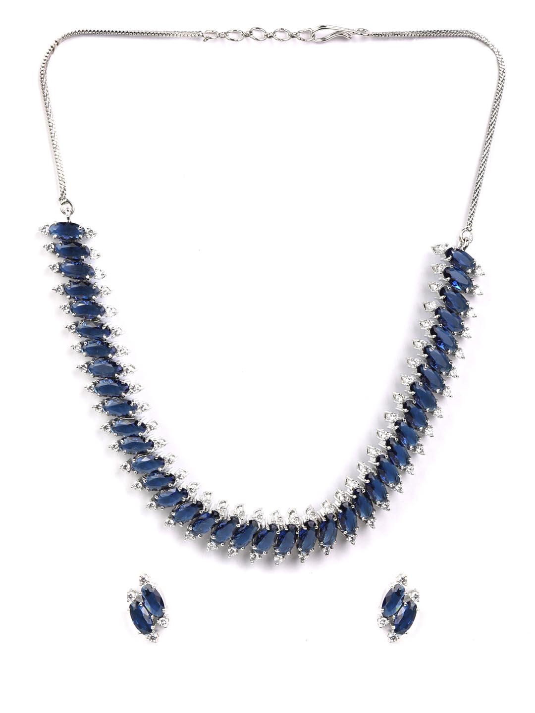 Priyaasi Women Blue American Diamond Silver Plated Jewellery Set - Grab2buy