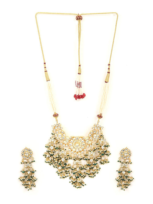 Priyaasi Women White Beads Pachi Kundan Gold Plated Jewellery Set - Grab2buy