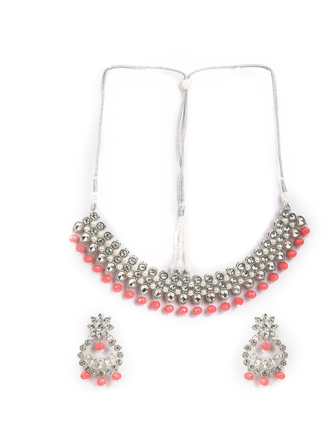 Priyaasi Women Orange Silver-Plated Jewellery Sets - Grab2buy