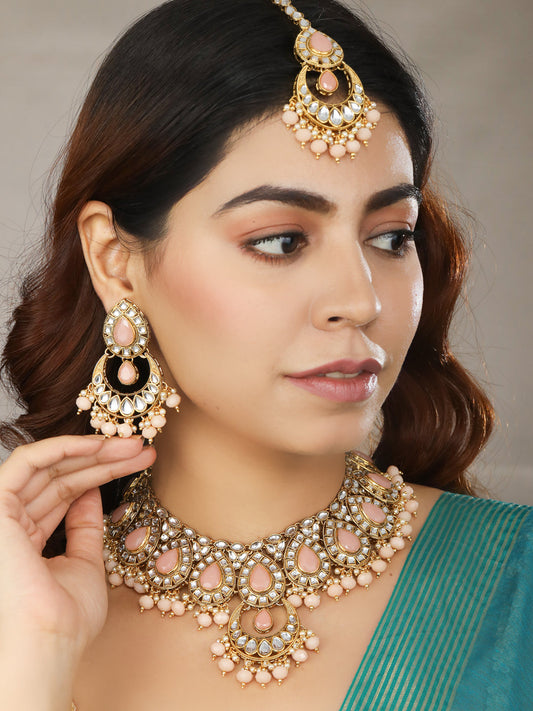 Priyaasi Women Pink Gold Plated Jewellery Set - Grab2buy