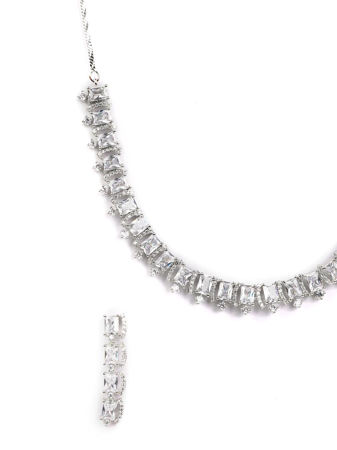 Priyaasi Women Dazzle Blocked-Silver Plated American Diamond Jewellery Set - Grab2buy