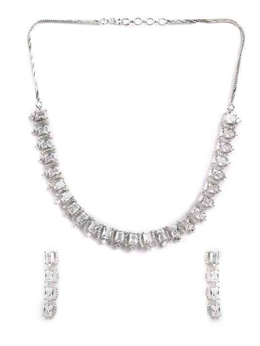 Priyaasi Women Dazzle Blocked-Silver Plated American Diamond Jewellery Set - Grab2buy