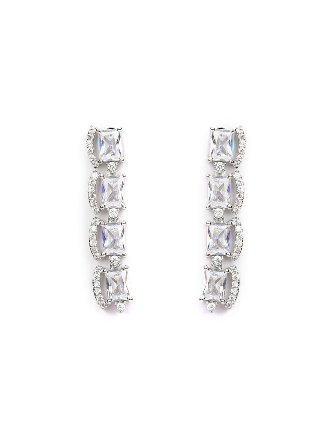 Priyaasi Women Dazzle Blocked-Silver Plated American Diamond Jewellery Set - Grab2buy