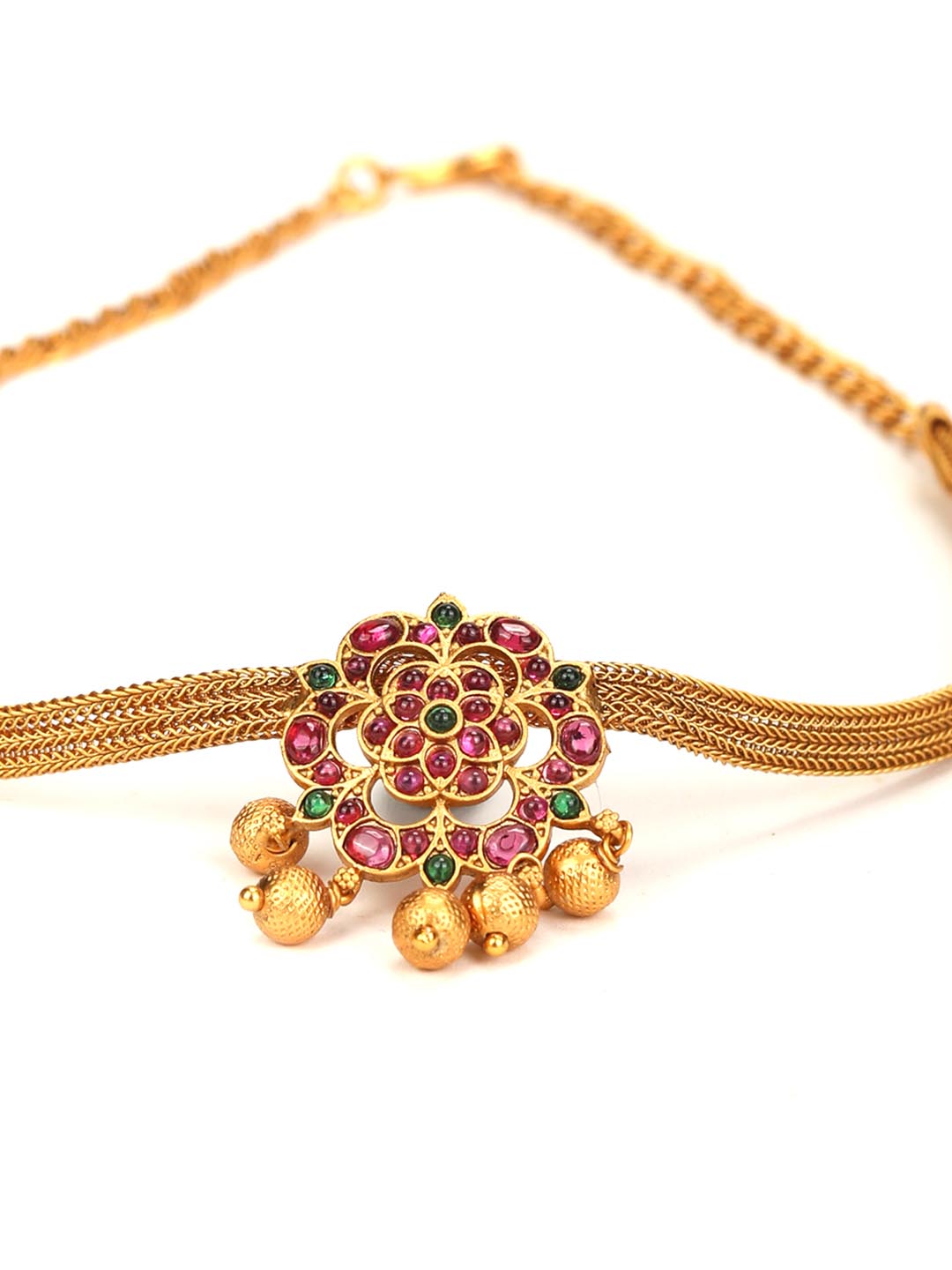 Priyaasi Women Kemp Stones Gold Plated Floral Jewellery Set - Grab2buy