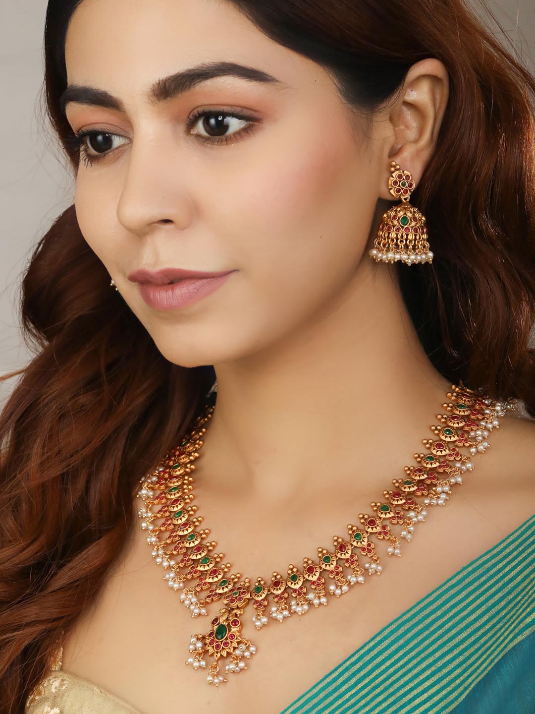 Priyaasi Women Multi-Color Kemp Stones Gold Plated Peacock Jewellery Set - Grab2buy