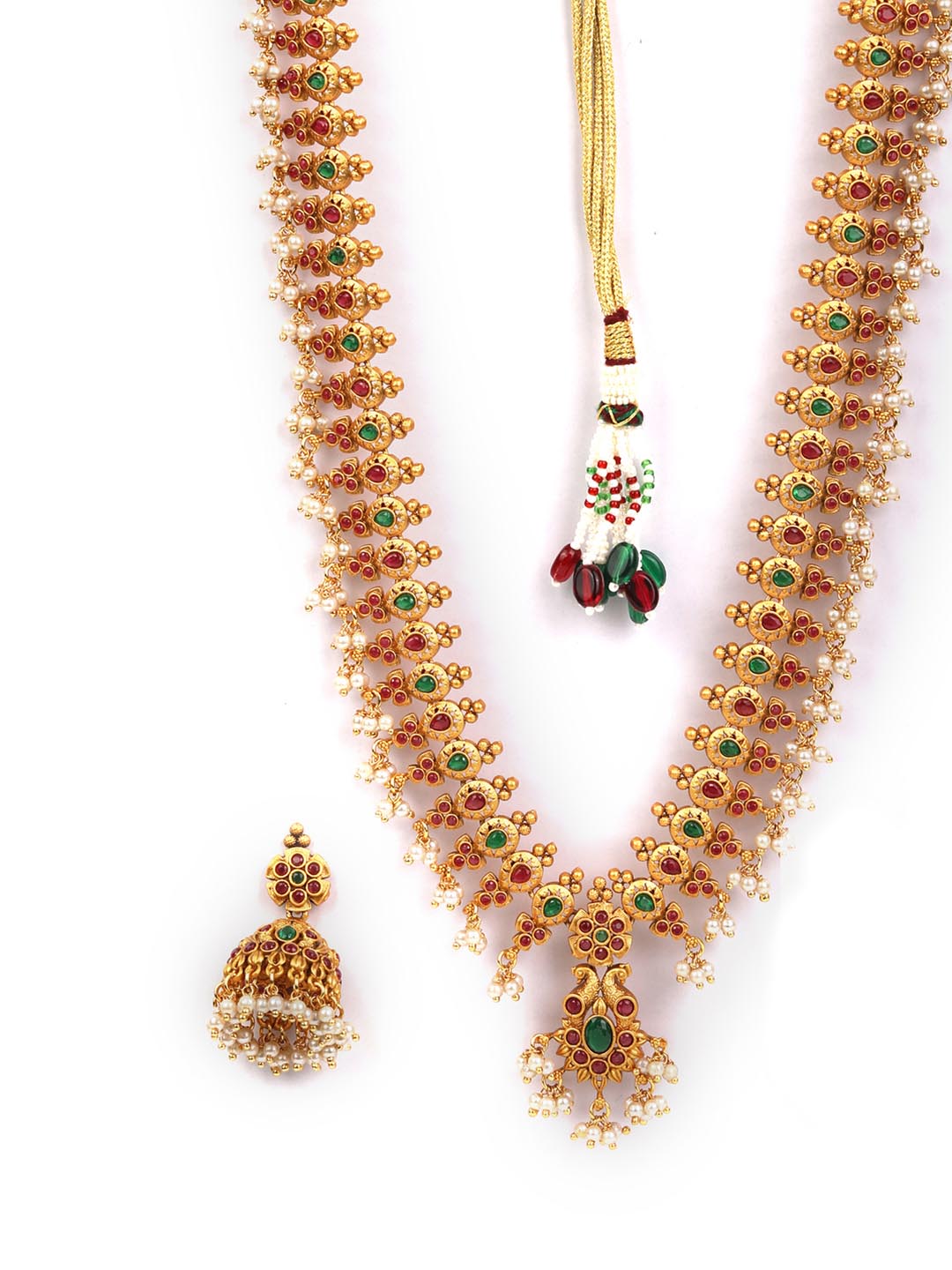 Priyaasi Women Multi-Color Kemp Stones Gold Plated Peacock Jewellery Set - Grab2buy