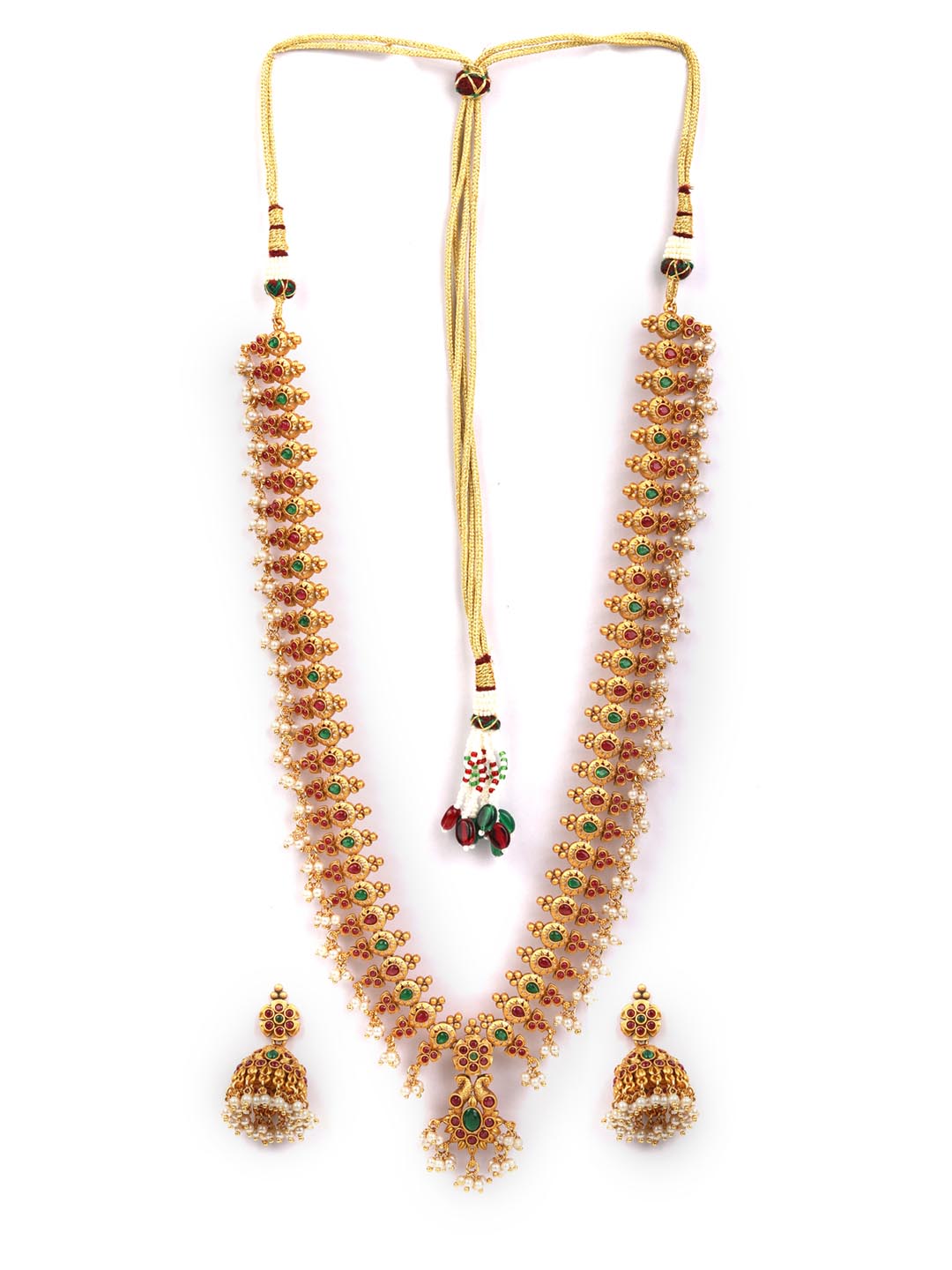 Priyaasi Women Multi-Color Kemp Stones Gold Plated Peacock Jewellery Set - Grab2buy