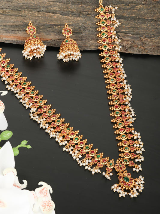 Priyaasi Women Multi-Color Kemp Stones Gold Plated Peacock Jewellery Set - Grab2buy