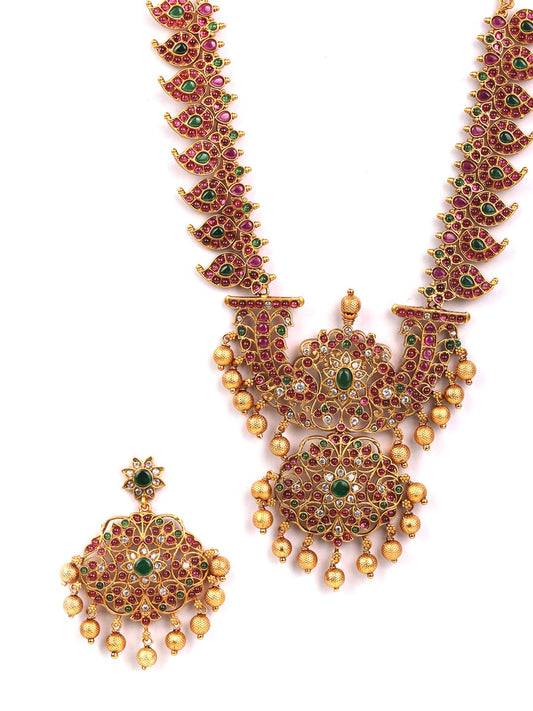 Priyaasi Women Multi-Color Kemp Stones American Diamond Gold Plated Jewellery Set - Grab2buy