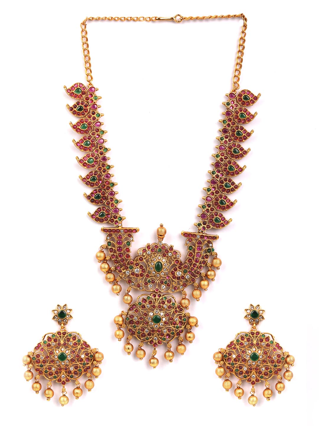 Priyaasi Women Multi-Color Kemp Stones American Diamond Gold Plated Jewellery Set - Grab2buy