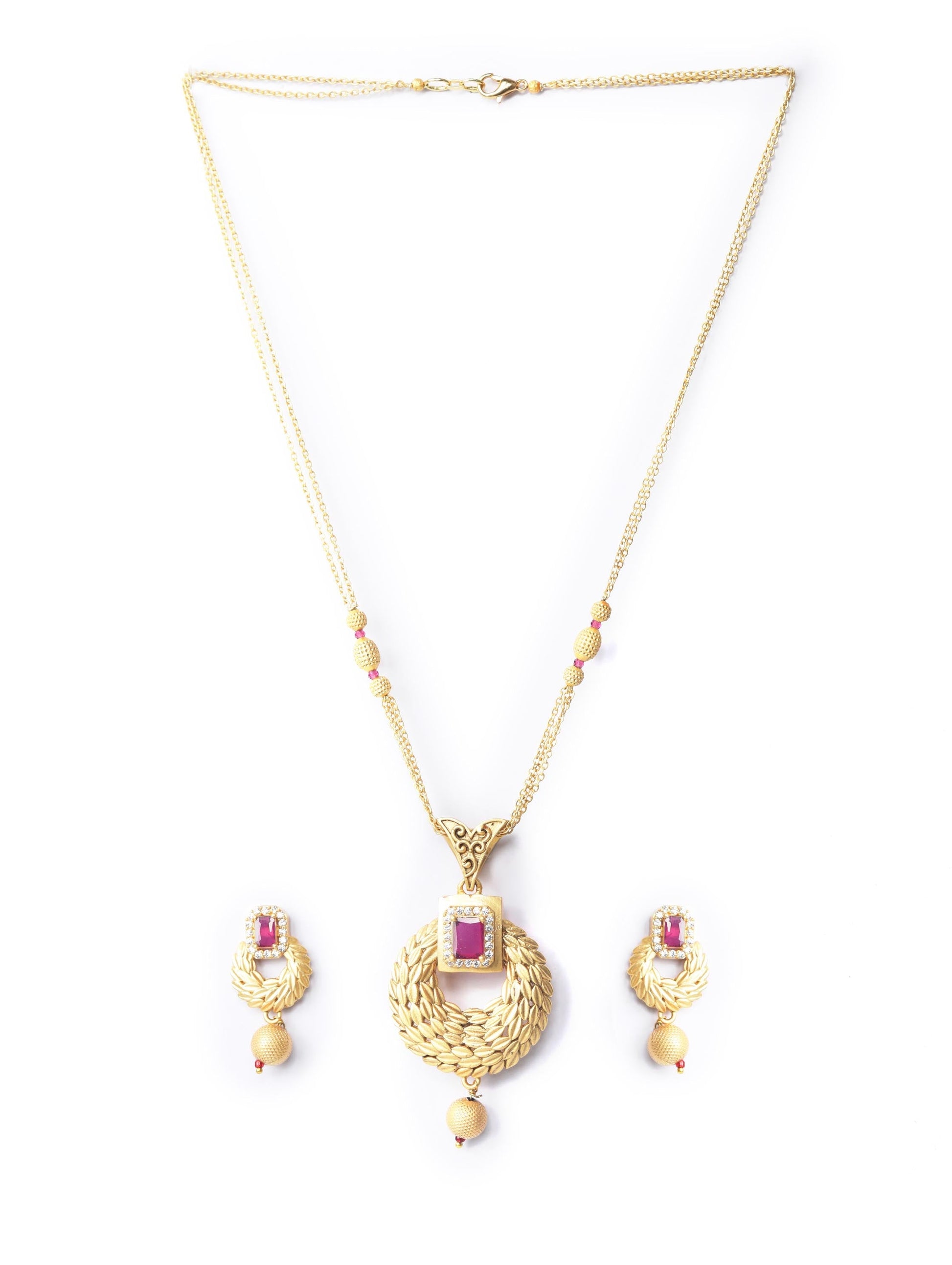 Priyaasi Women Maroon Ruby American Diamond Gold Plated Jewellery Set - Grab2buy
