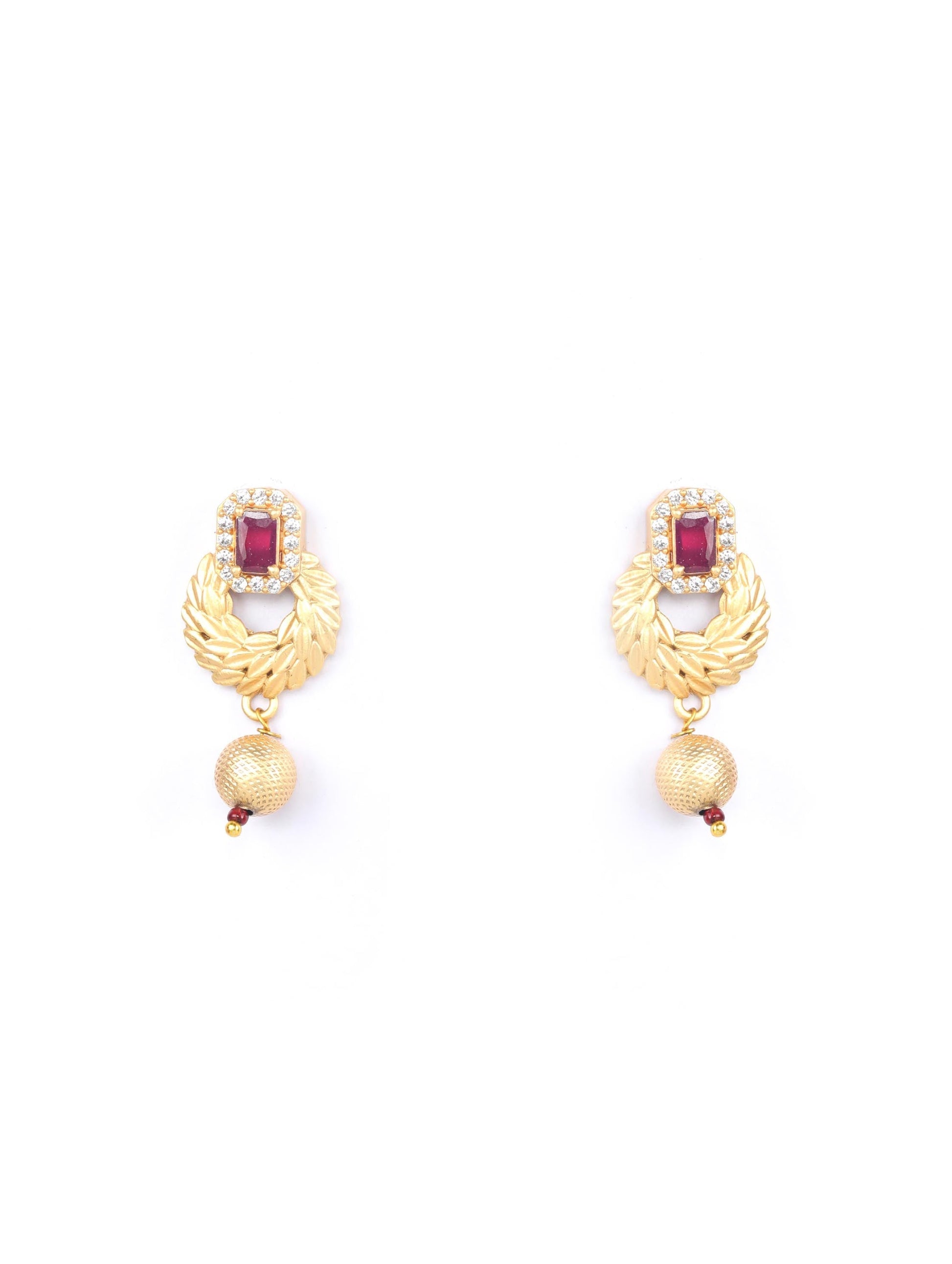 Priyaasi Women Maroon Ruby American Diamond Gold Plated Jewellery Set - Grab2buy