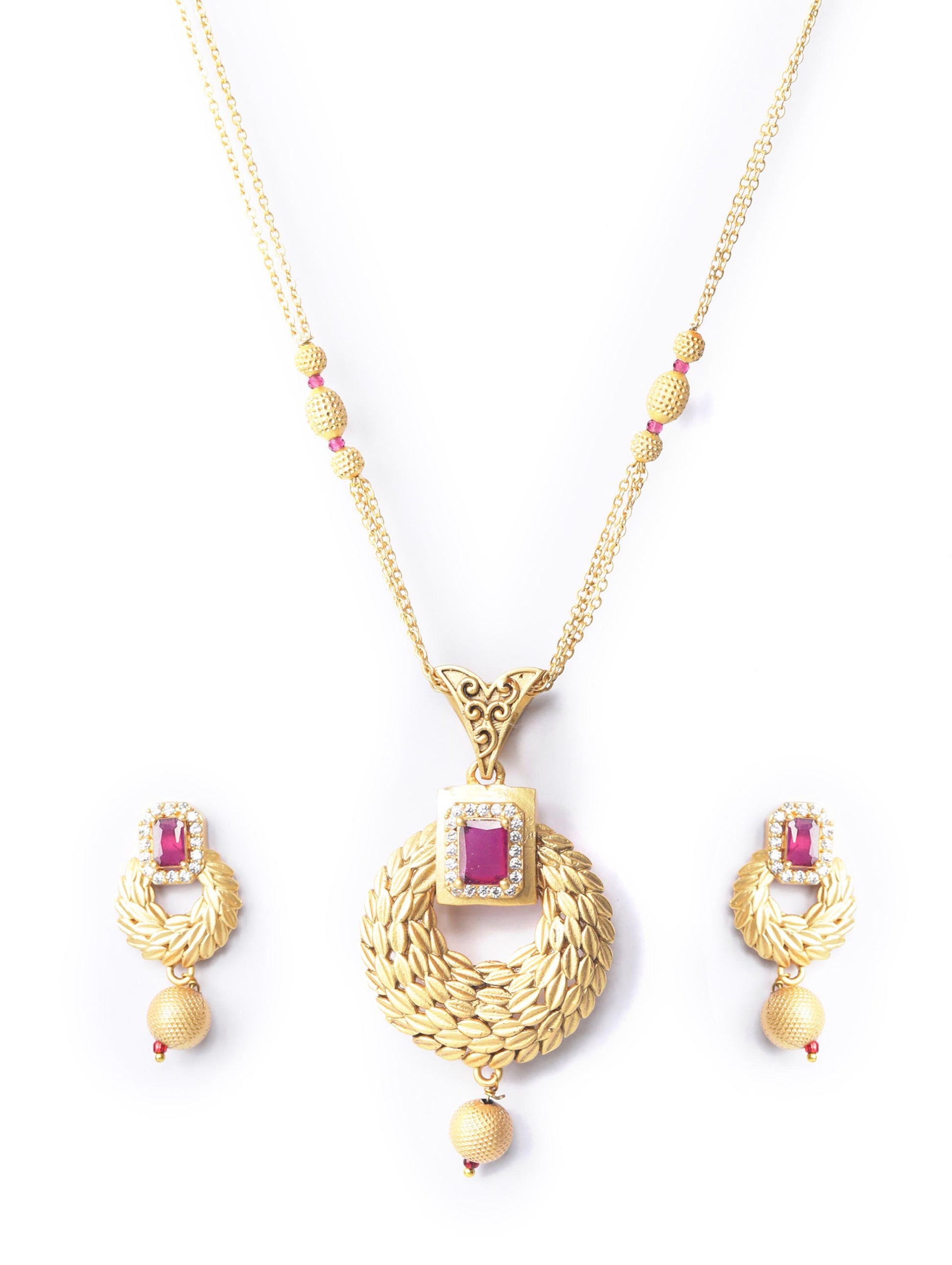 Priyaasi Women Maroon Ruby American Diamond Gold Plated Jewellery Set - Grab2buy
