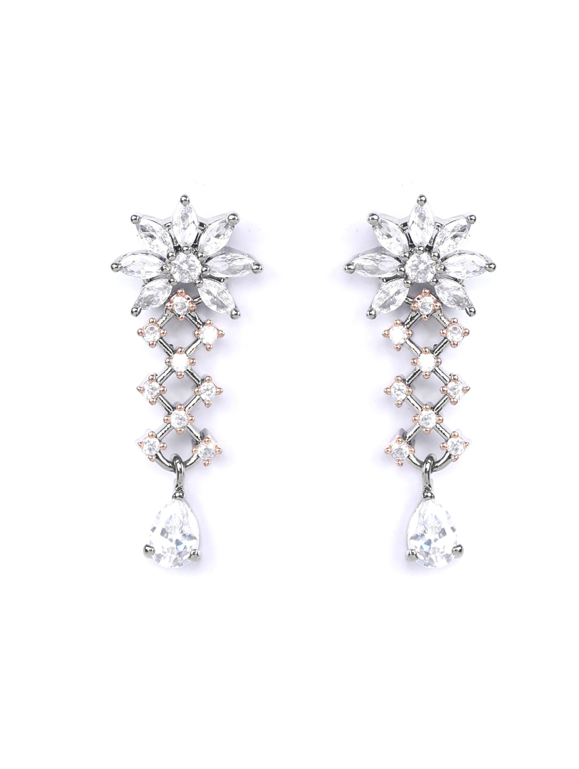 Priyaasi Women Grey American Diamond Cubic Zirconia Gun Metal Plated Jewellery Set - Grab2buy