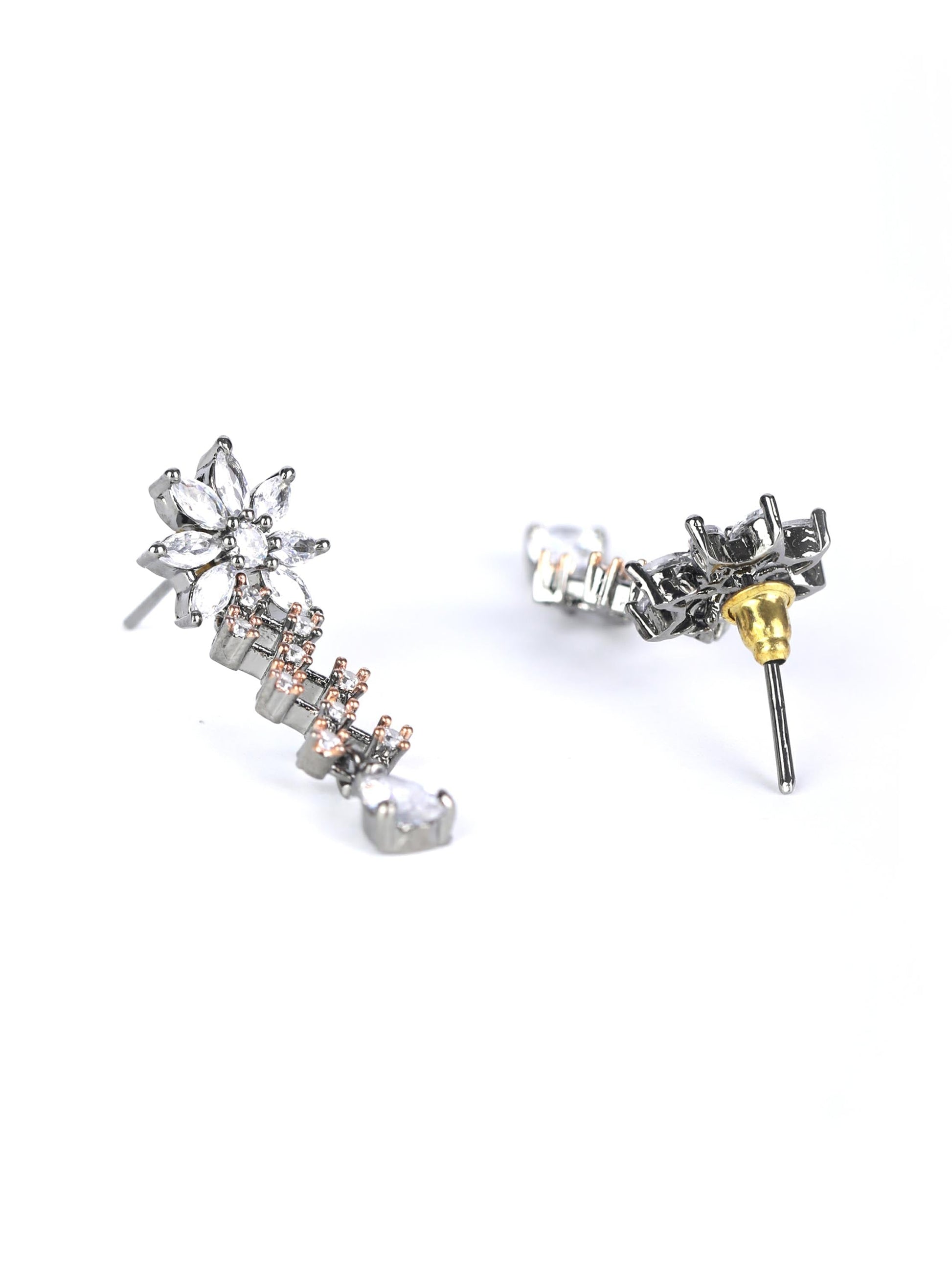 Priyaasi Women Grey American Diamond Cubic Zirconia Gun Metal Plated Jewellery Set - Grab2buy