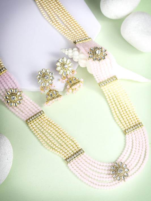 Priyaasi Women Pink Kundan Gold Plated Raani Haar Jewellery Set - Grab2buy