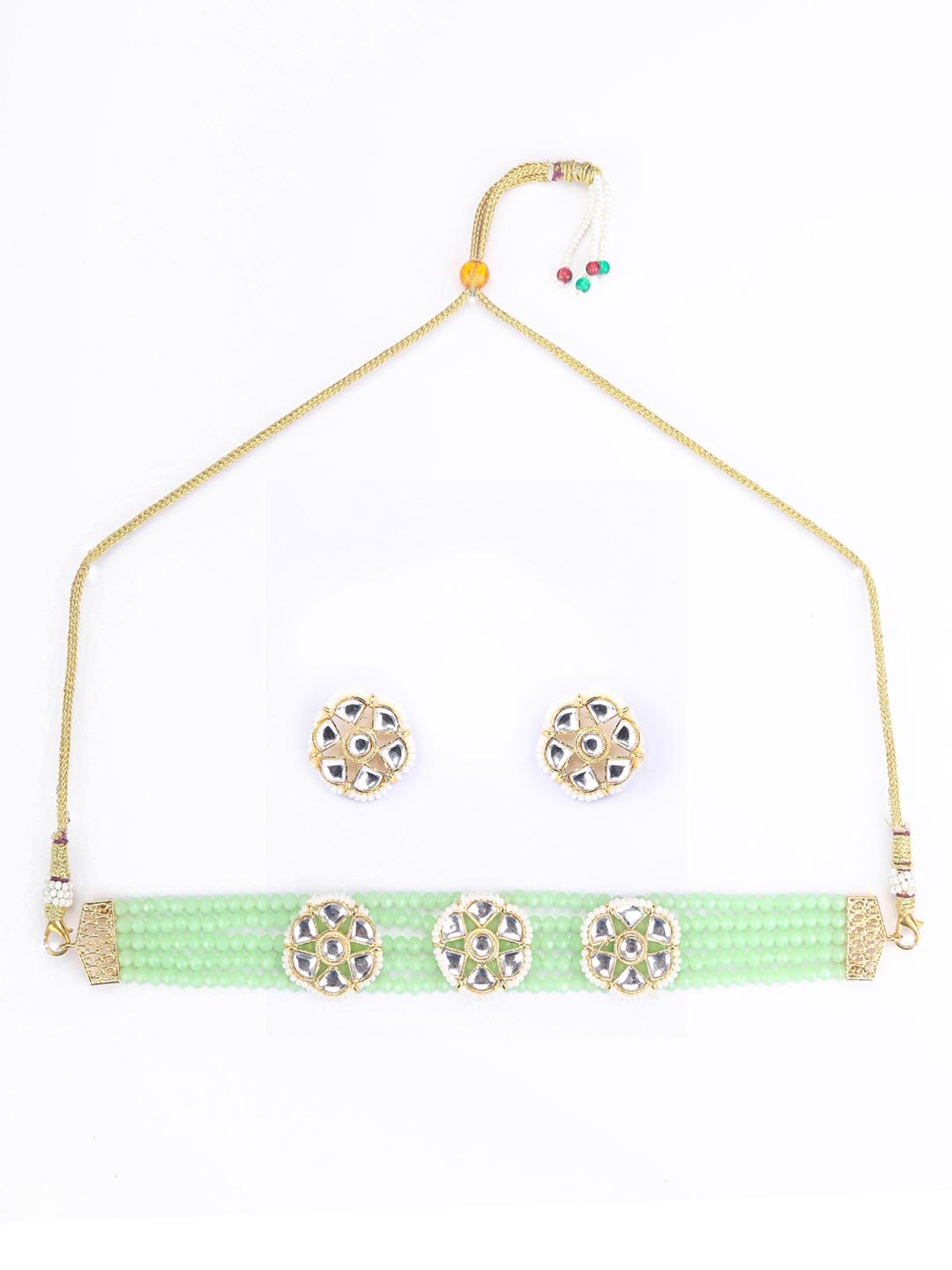 Priyaasi Women Mint Green White Kundan Gold Plated Choket Set - Grab2buy