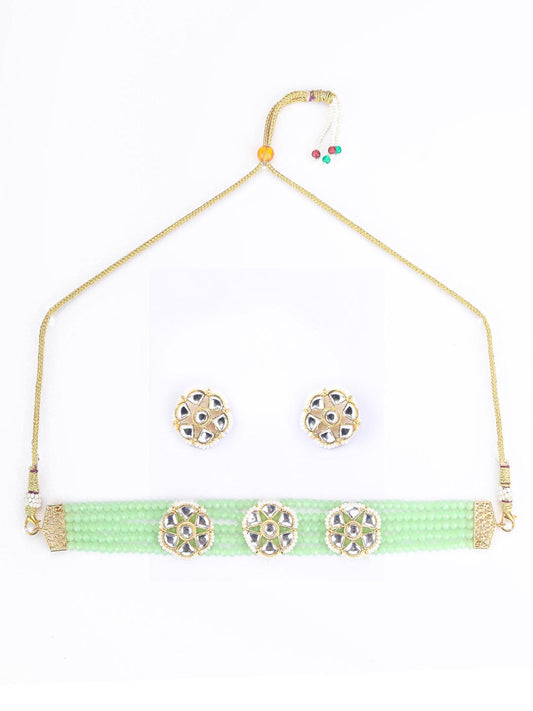 Priyaasi Women Mint Green White Kundan Gold Plated Choket Set - Grab2buy