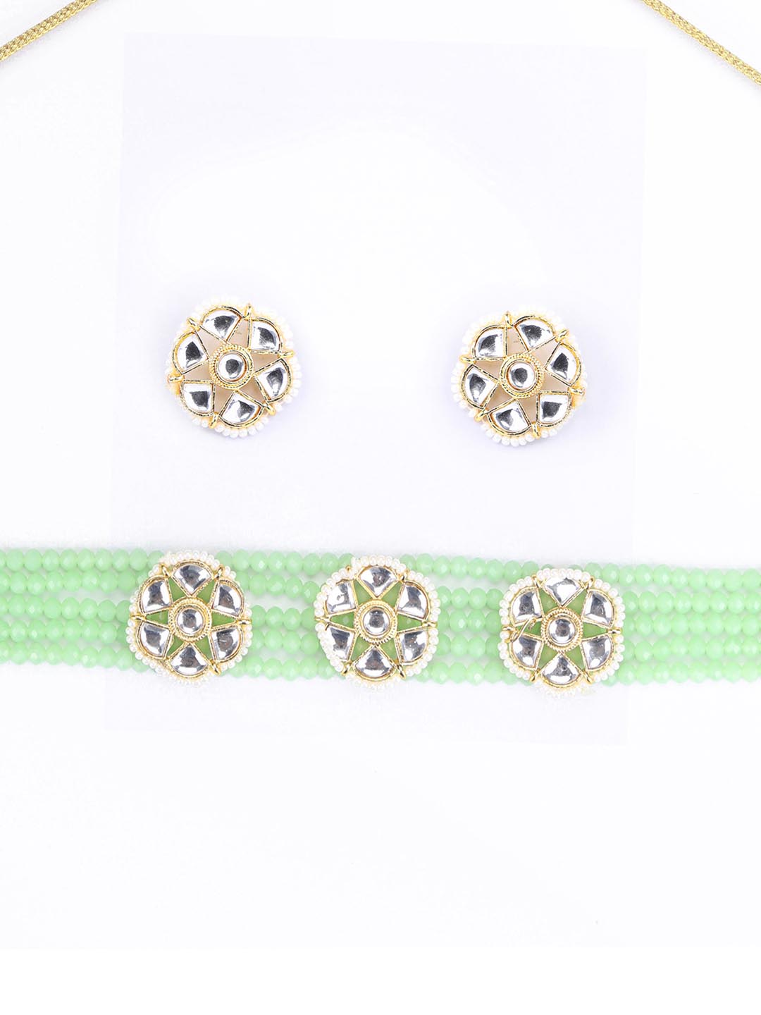 Priyaasi Women Mint Green White Kundan Gold Plated Choket Set - Grab2buy