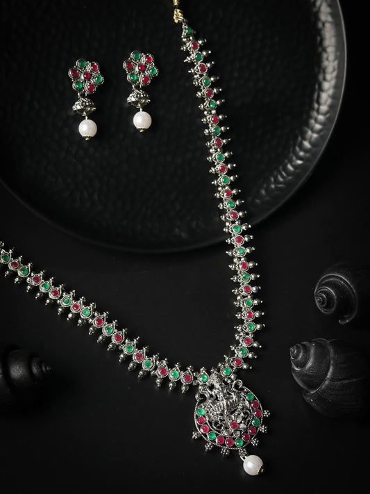 Priyaasi Women Green Ruby Emerald German Silver Plated Jewellery Set - Grab2buy