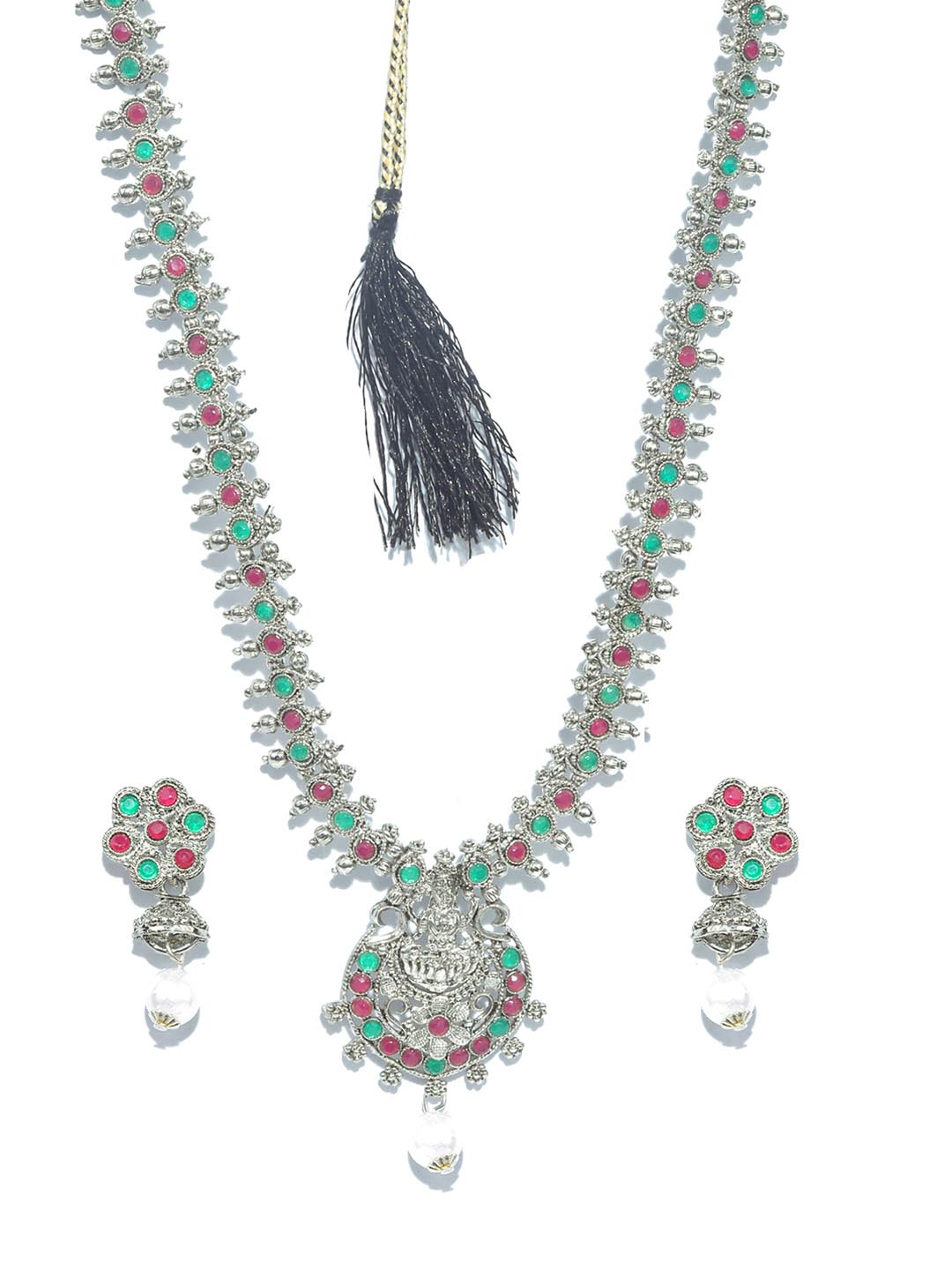Priyaasi Women Green Ruby Emerald German Silver Plated Jewellery Set - Grab2buy