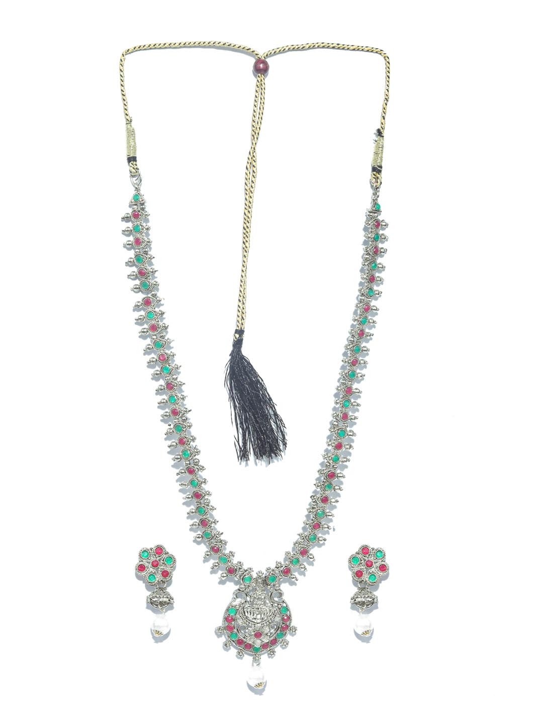 Priyaasi Women Green Ruby Emerald German Silver Plated Jewellery Set - Grab2buy