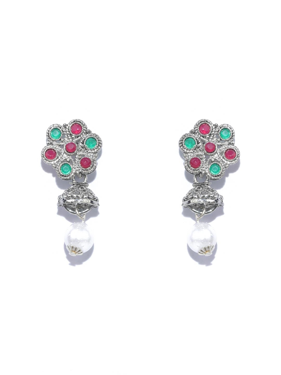 Priyaasi Women Green Ruby Emerald German Silver Plated Jewellery Set - Grab2buy