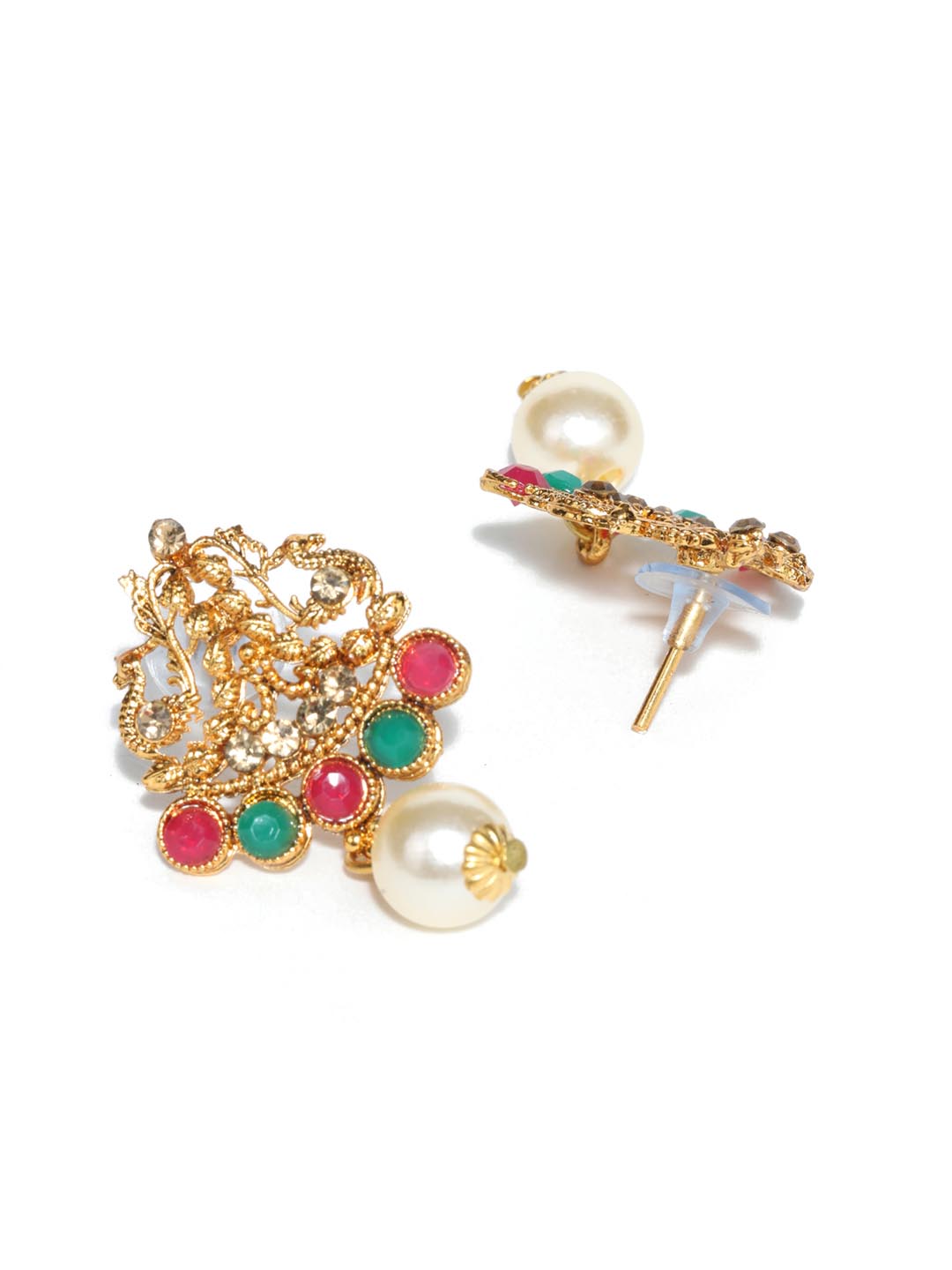 Priyaasi Women Green Kemp Stones Pearls Gold Plated Jewellery Set - Grab2buy