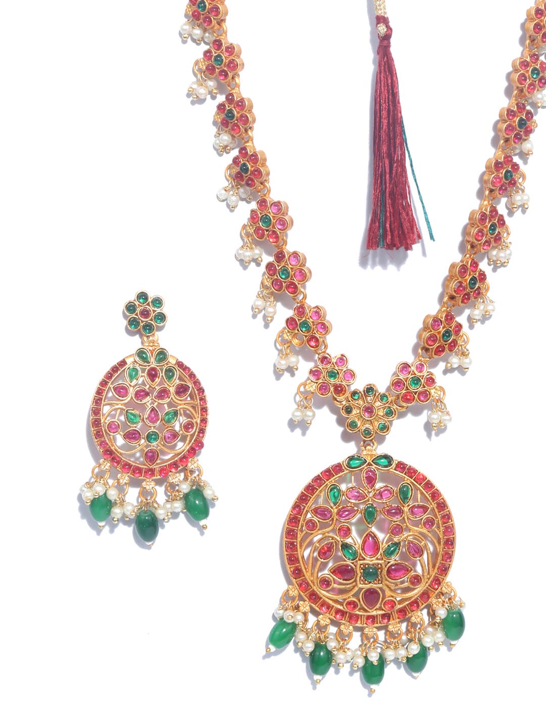 Priyaasi Women Green Ruby Kemp Stones Gold Plated Jewellery Set - Grab2buy