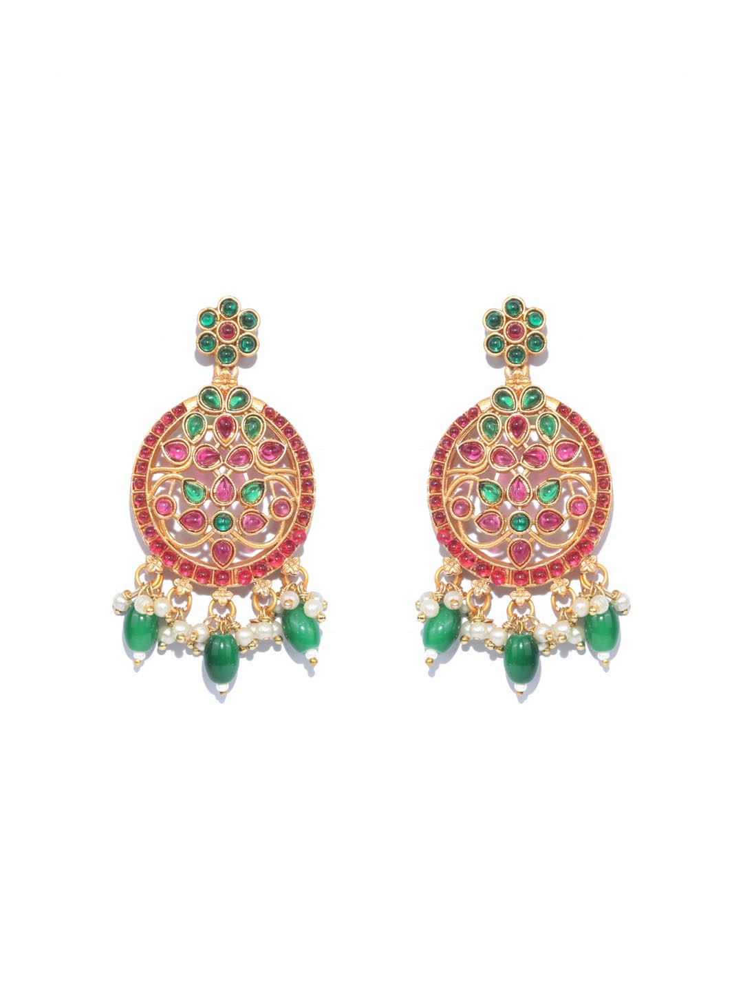 Priyaasi Women Green Ruby Kemp Stones Gold Plated Jewellery Set - Grab2buy