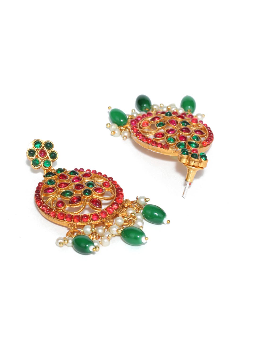 Priyaasi Women Green Ruby Kemp Stones Gold Plated Jewellery Set - Grab2buy