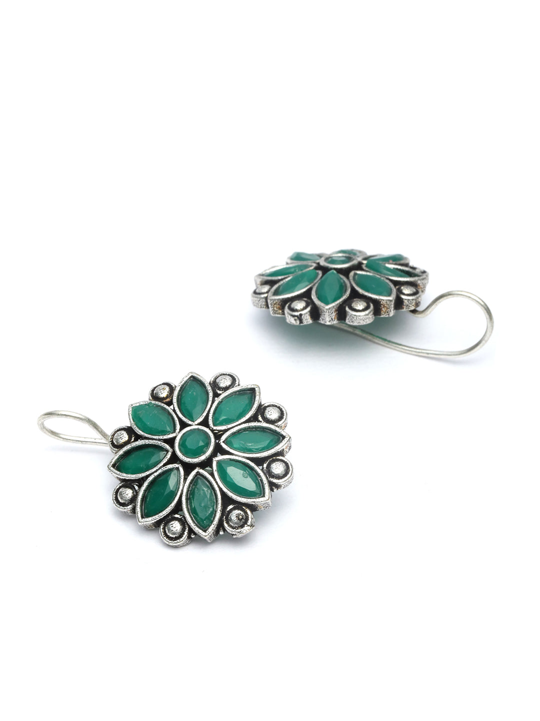 Priyaasi Women Green Floral Silver Plated Jewellery Set - Grab2buy