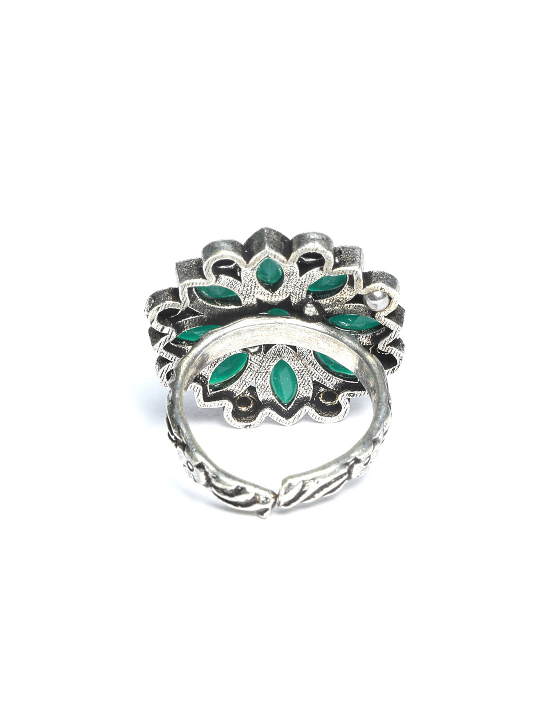 Priyaasi Women Green Floral Silver Plated Jewellery Set - Grab2buy