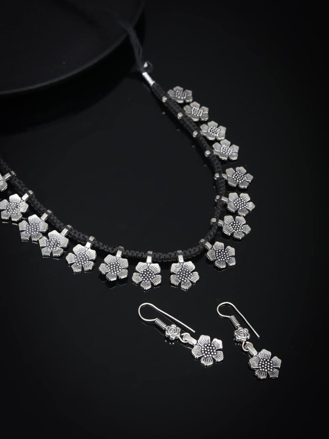 Priyaasi Women Black German Silver Plated Jewellery Set - Grab2buy