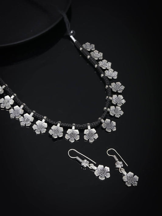 Priyaasi Women Black German Silver Plated Jewellery Set - Grab2buy