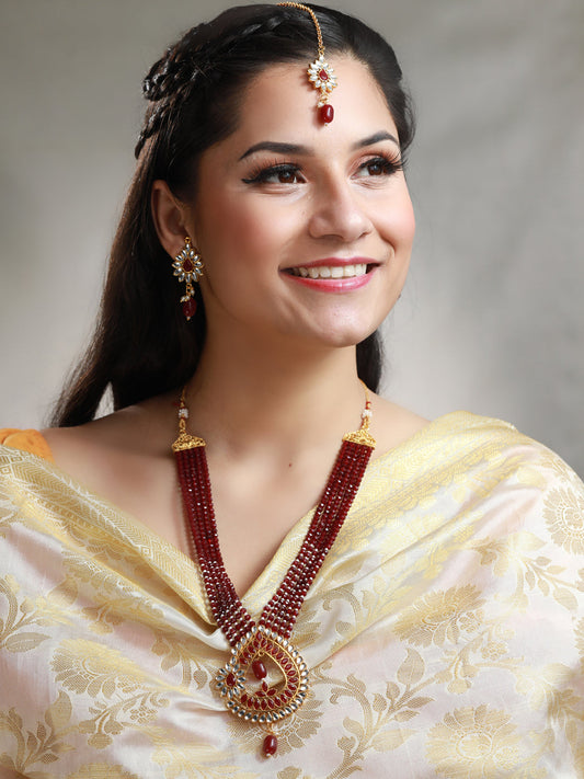 Priyaasi Women Maroon Gold Plated Kundan Jewellery Set - Grab2buy