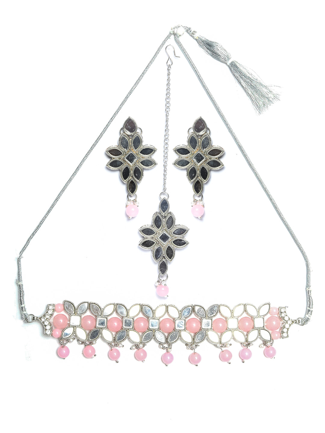 Priyaasi Women Classic American Diamond Rose Gold Floral Jewellery Set - Grab2buy