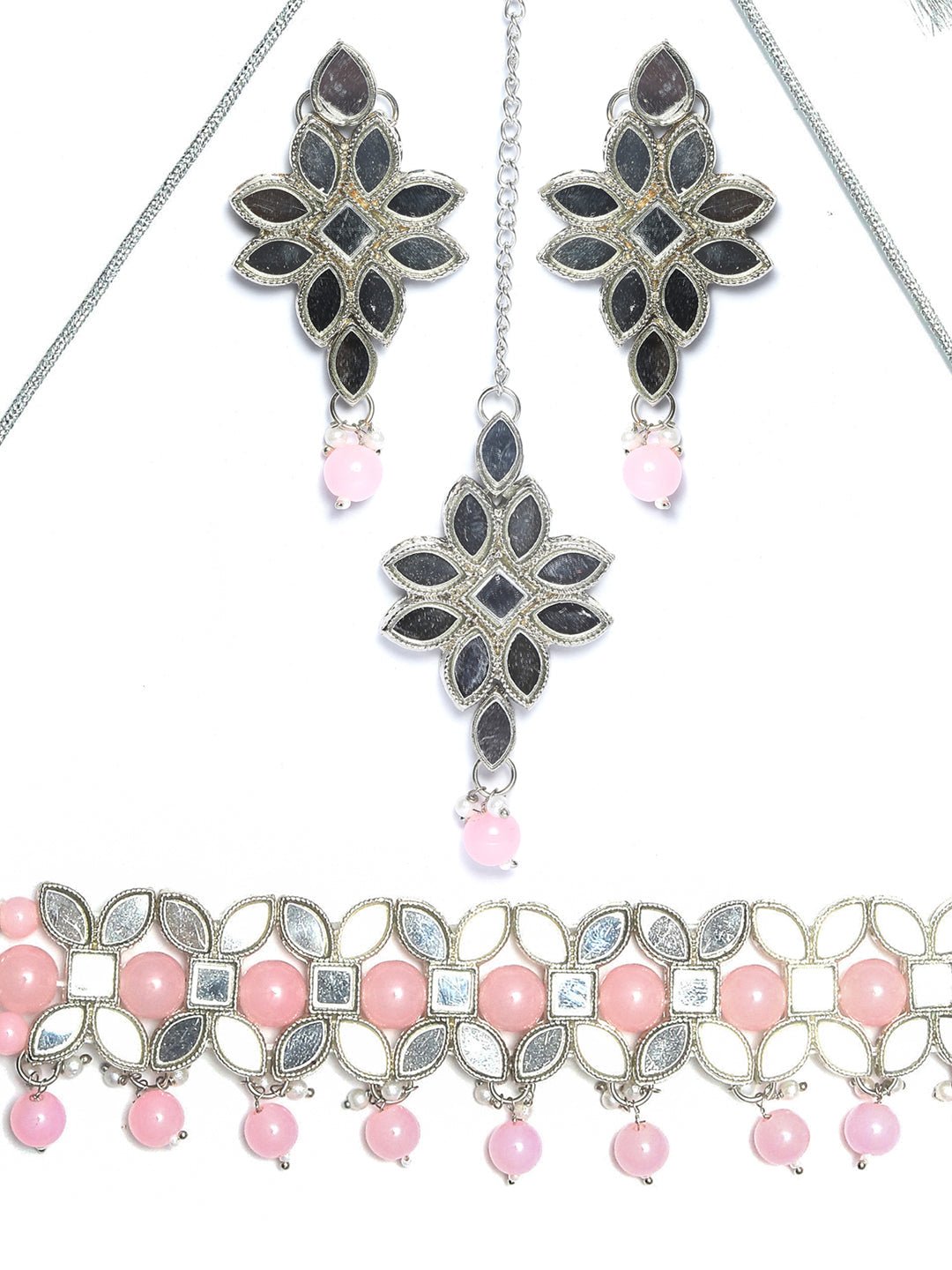 Priyaasi Women Classic American Diamond Rose Gold Floral Jewellery Set - Grab2buy