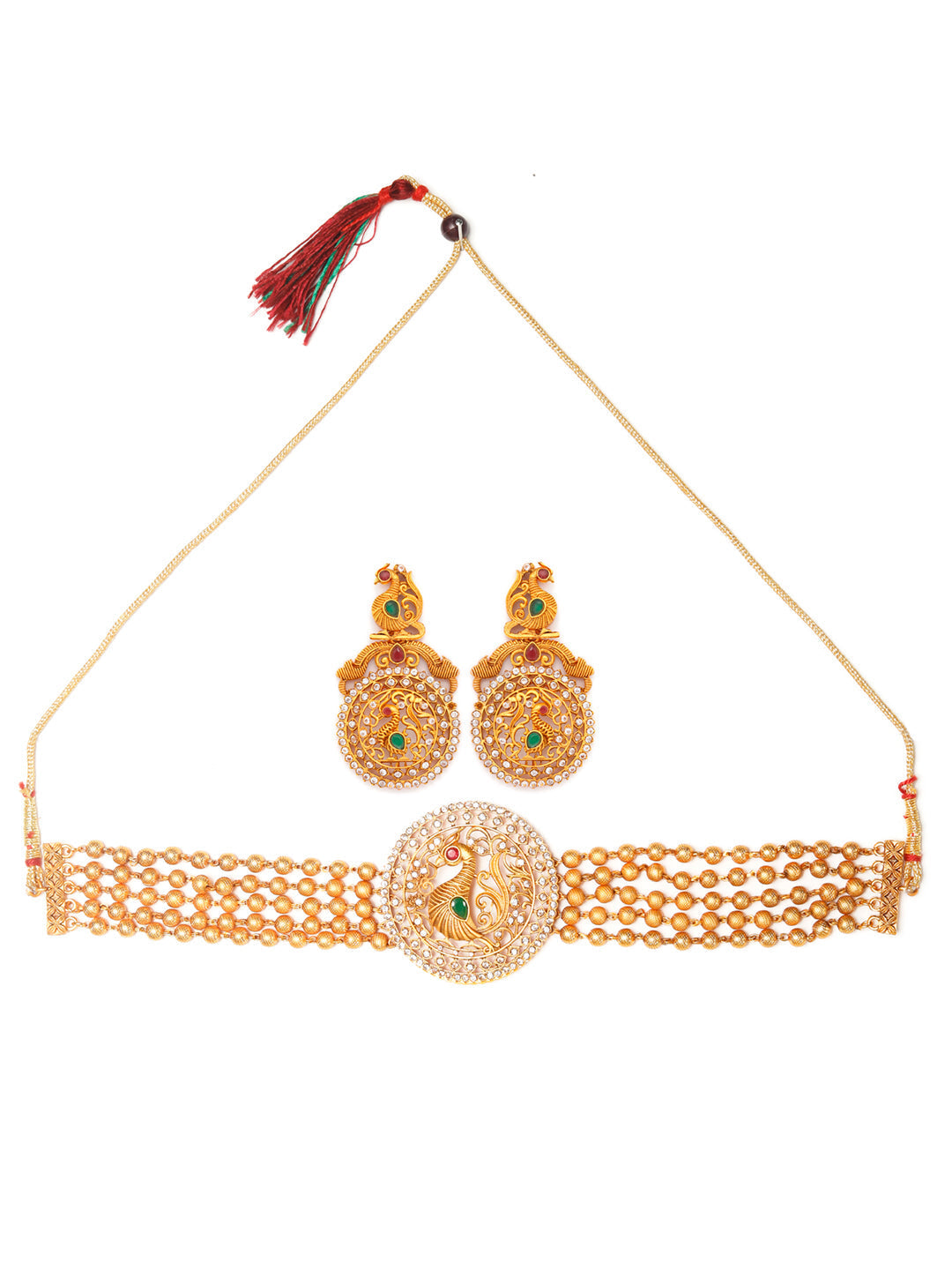 Priyaasi Women Traditional Ruby & Emerald Gold Plated Peacock Jewellery Set - Grab2buy