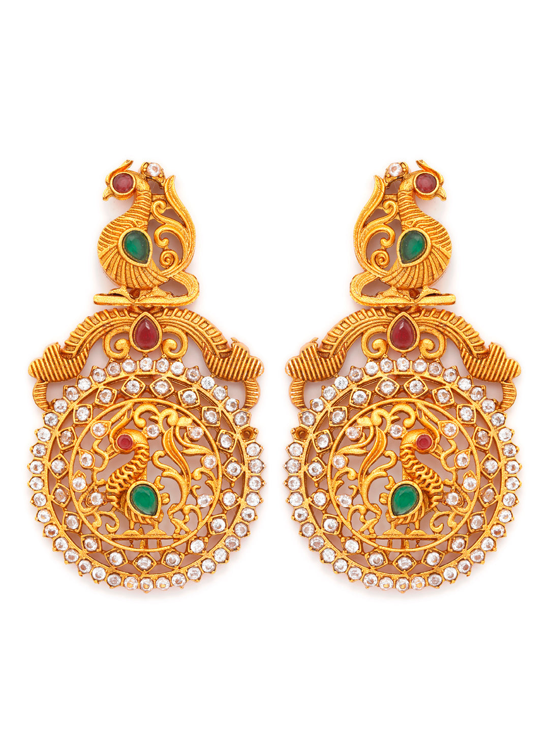 Priyaasi Women Traditional Ruby & Emerald Gold Plated Peacock Jewellery Set - Grab2buy