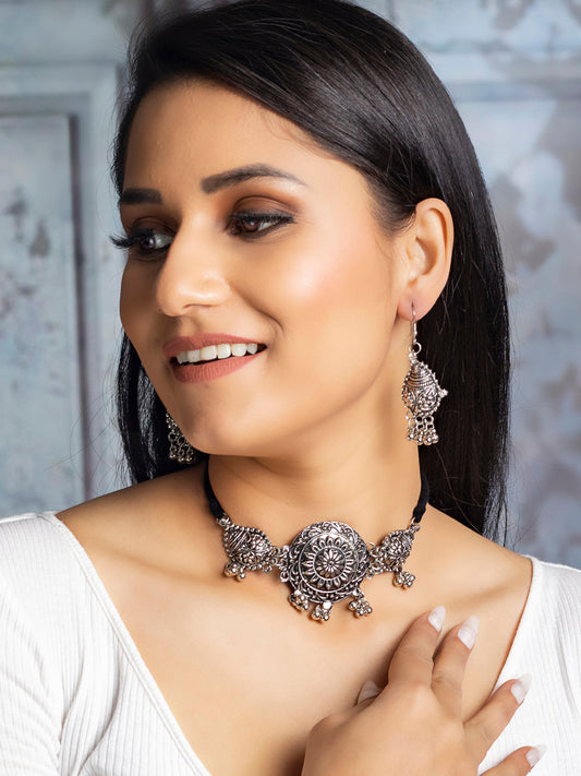Priyaasi Women Tribal Floral Oxidised Jewellery Set - Grab2buy