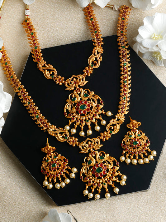 Priyaasi Women Traditional Gold Plated Real Kemp Peacock Jewelley Set - Grab2buy