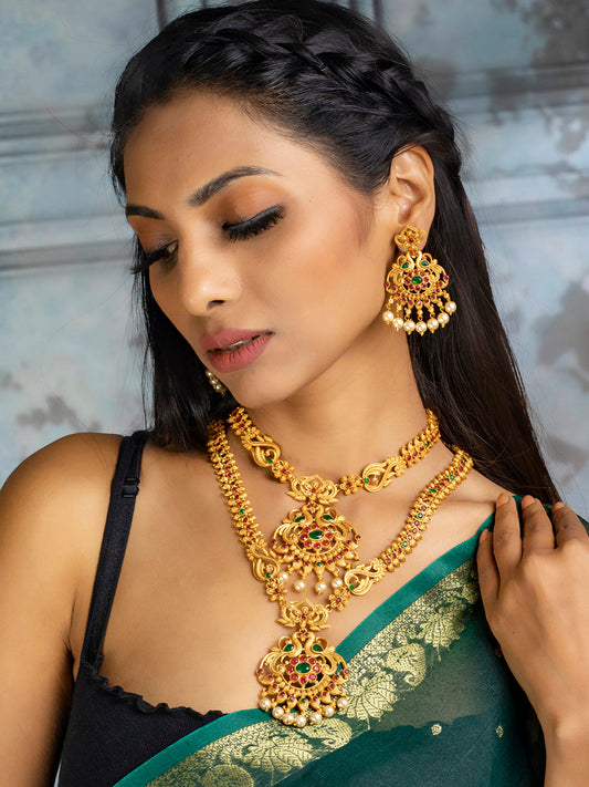 Priyaasi Women Traditional Gold Plated Real Kemp Peacock Jewelley Set - Grab2buy